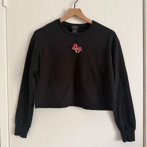 Midnight Hour Black Cropped Mushroom Top Y2K Whimsygoth Festival Streetwear